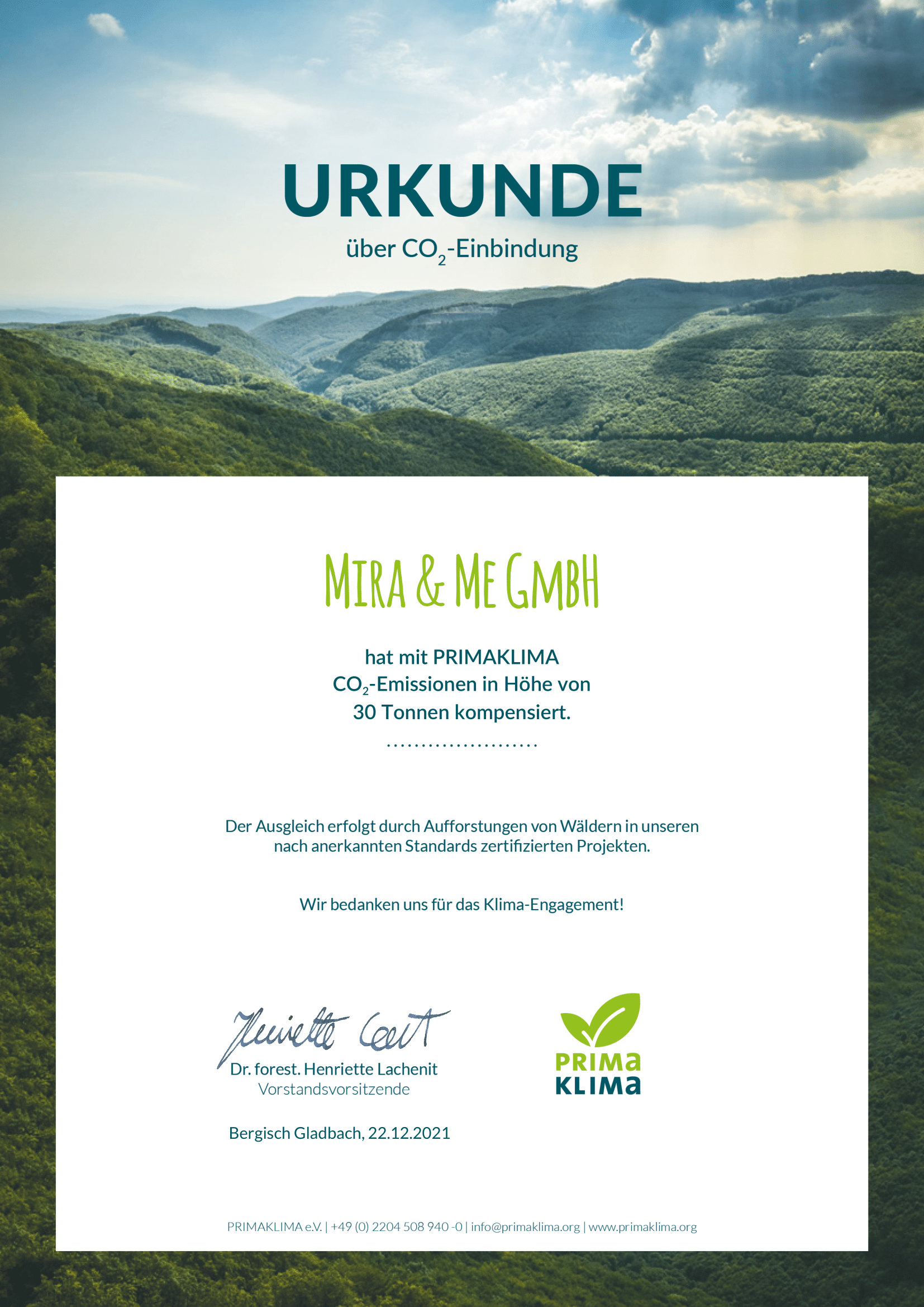 CO2 Ausgleich Zertifikat 2021